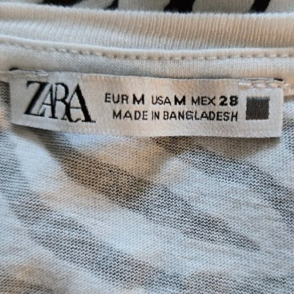 ZARA Black White Zebra Print Short Sleeve Tunic Top Size Medium  EUC - Picture 6 of 8